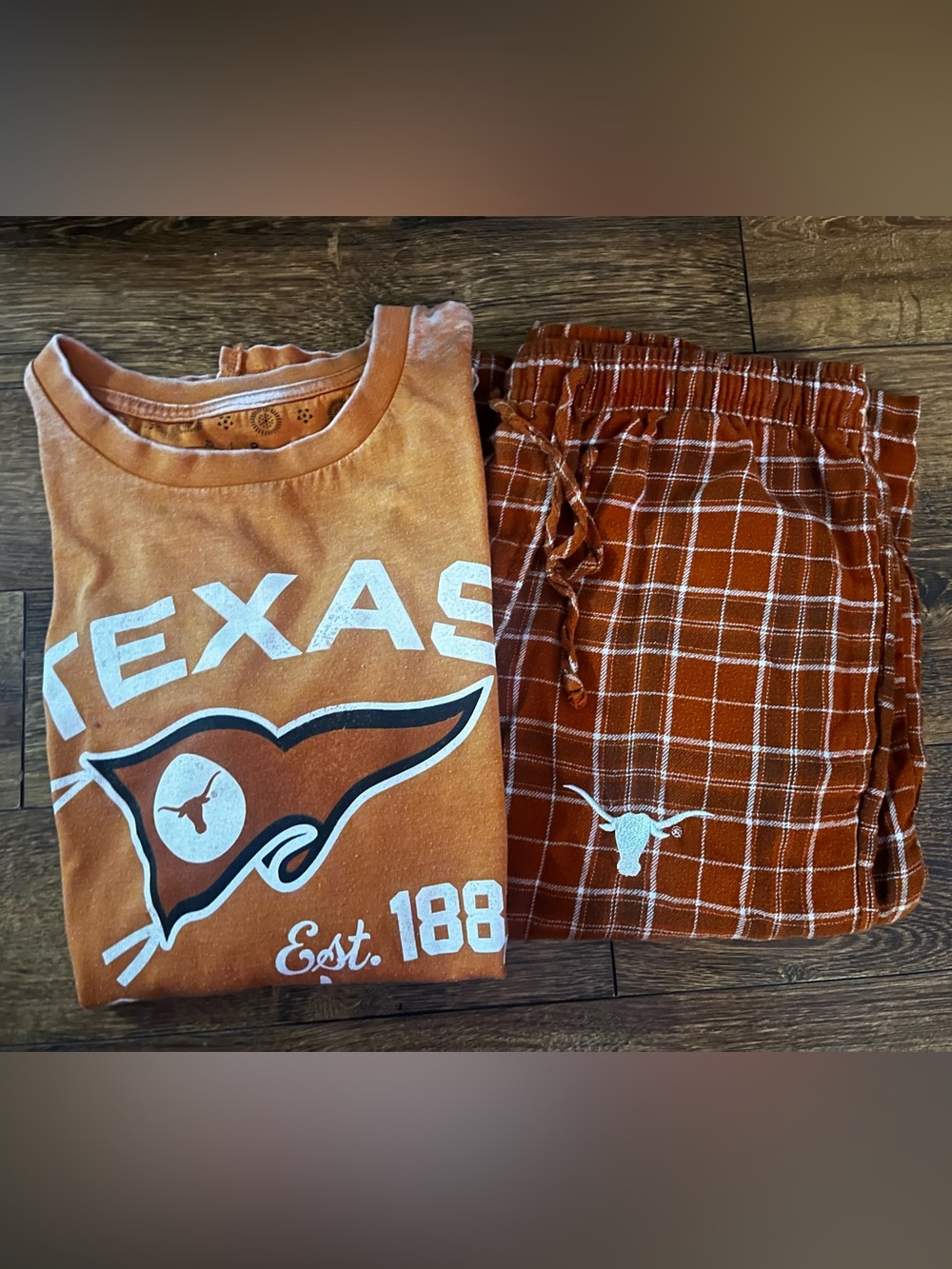 Texas Longhorns Burnt Orange Graphic Tee and Plaid Lounge Pants Set